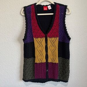 Liz & Co Vintage Colorblock Patchwork‎ Knit Sweater Vest Womens Gorpcore Boho